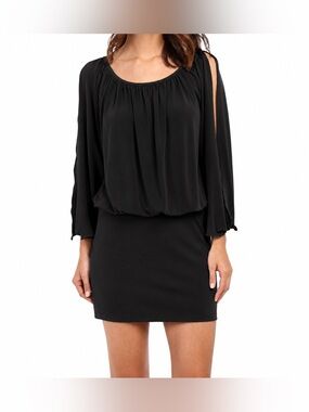 Nicole Miller Black Split-Sleeve Blouson Mini Dress